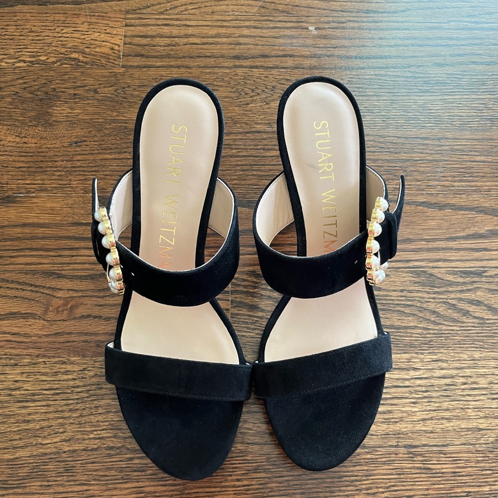 Stuart Weitzman Black Heels with Gold Accents